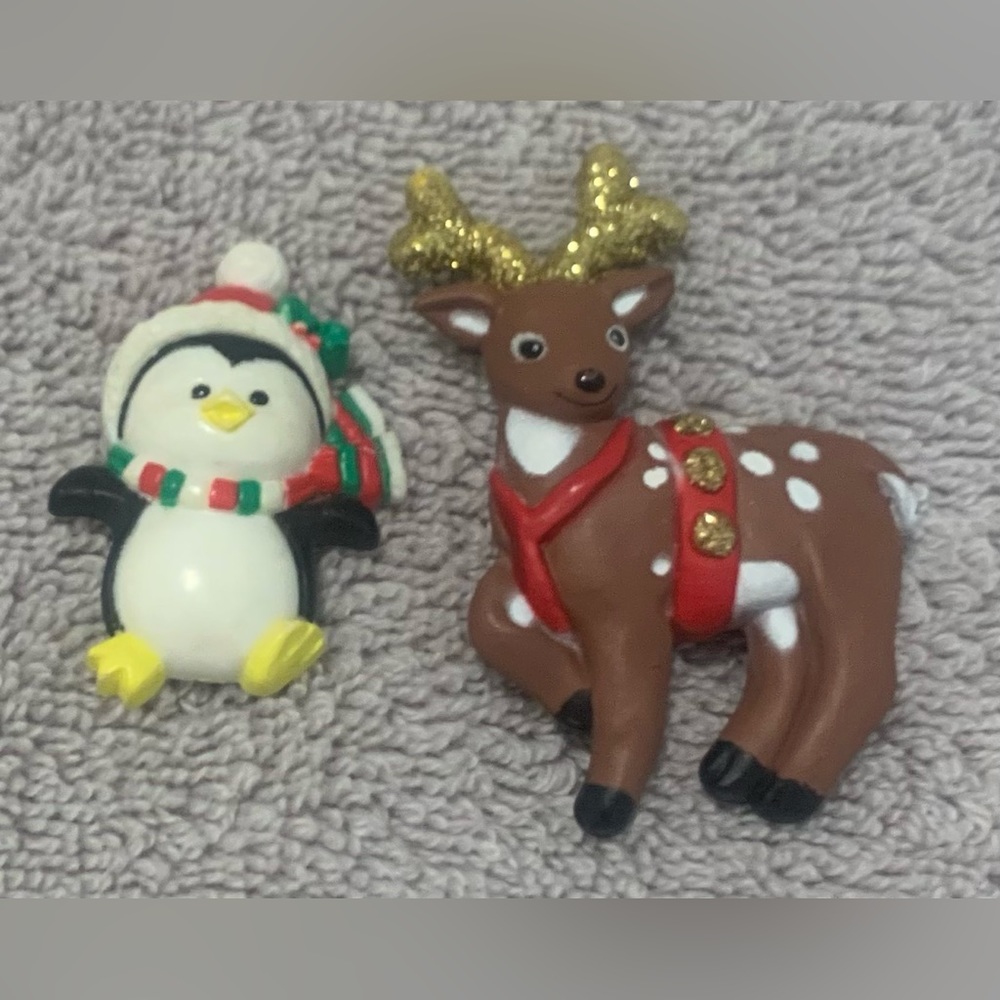 Vintage Christmas Reindeer and Penguin Pins